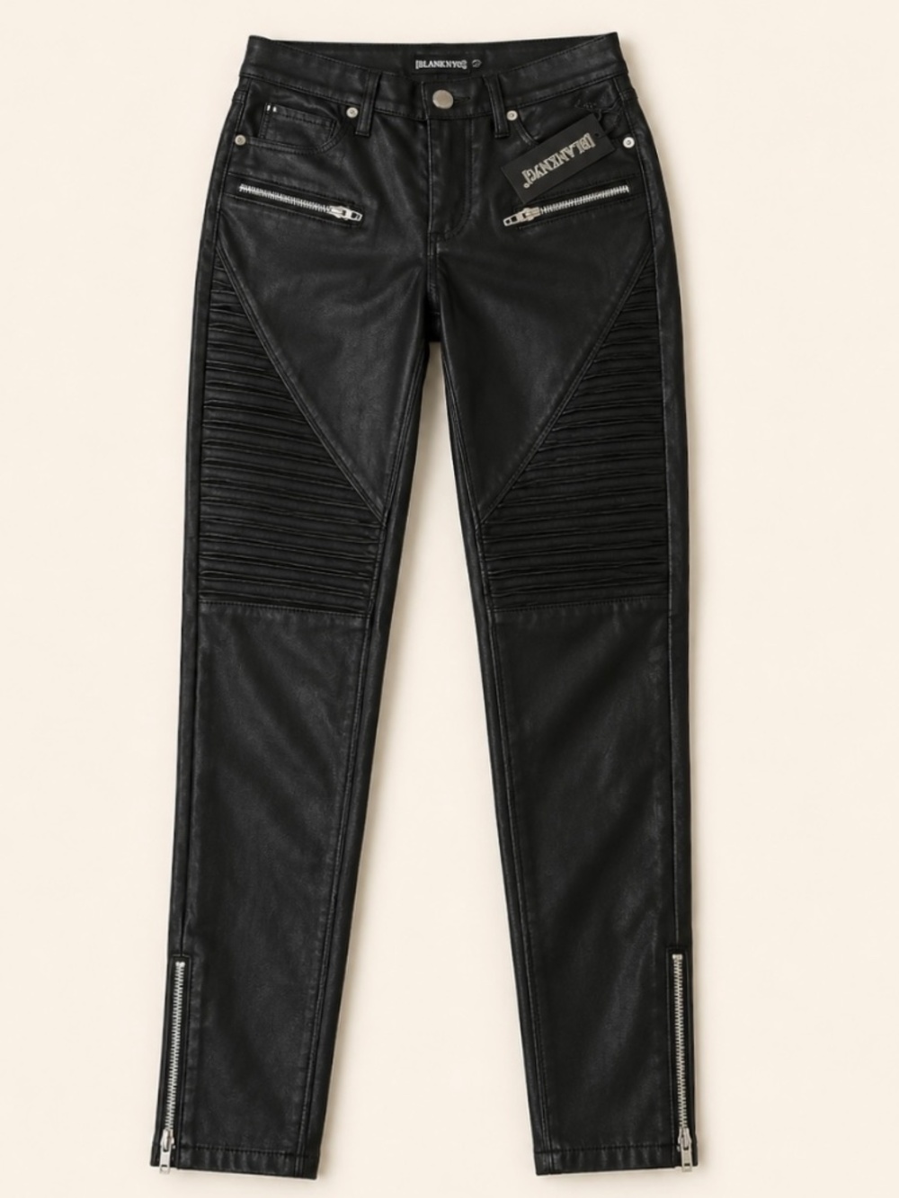 BLANKNYC Black Faux Leather Moto Pants Size 24 NWT